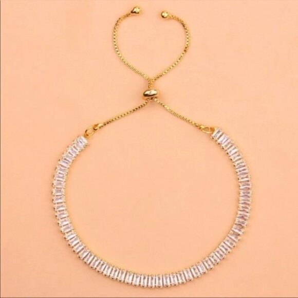 NEW Set of TWO SILVER Chain Clear Baguette Cut Crystals Dainty Bracelets - Picture 5 of 9